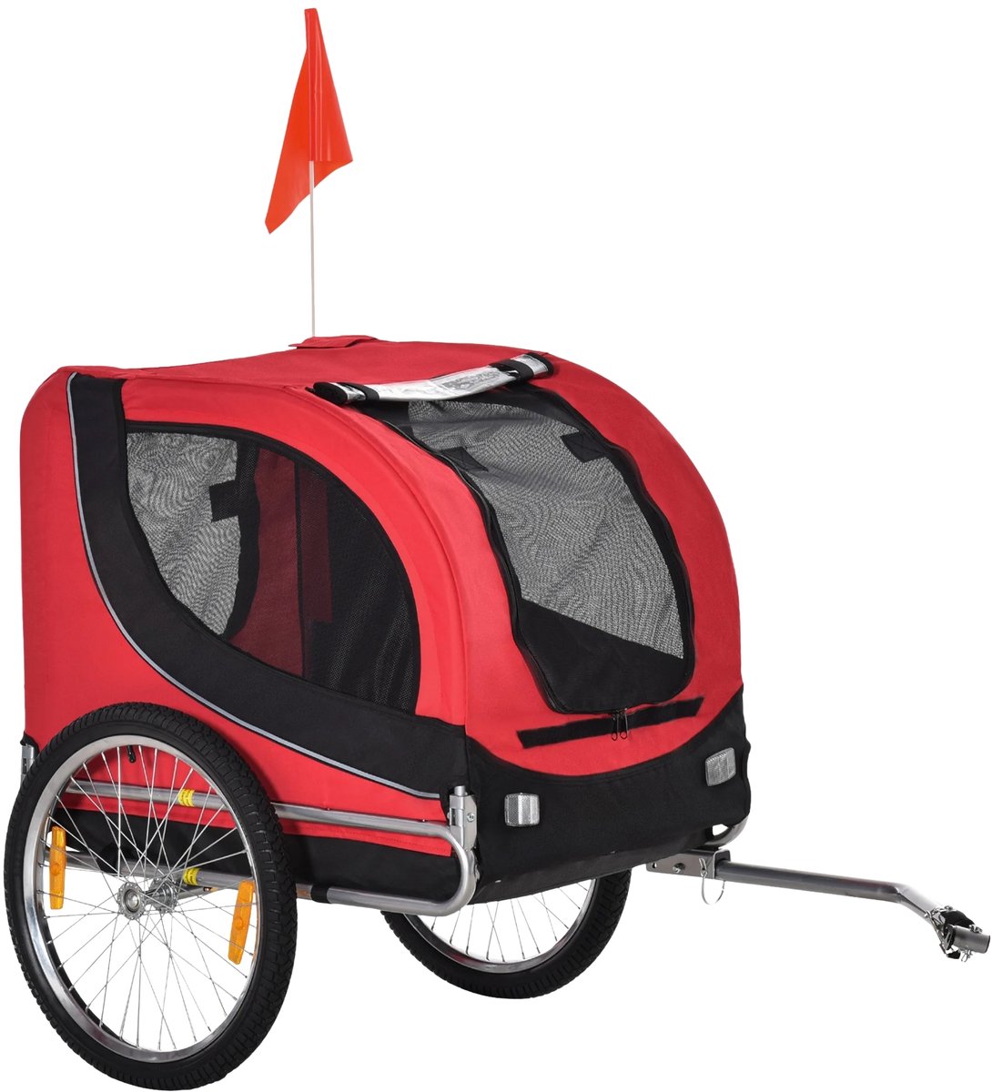 Hondenfietskar – Opvouwbare Fietsaanhanger voor Honden met Vlag – Rood
