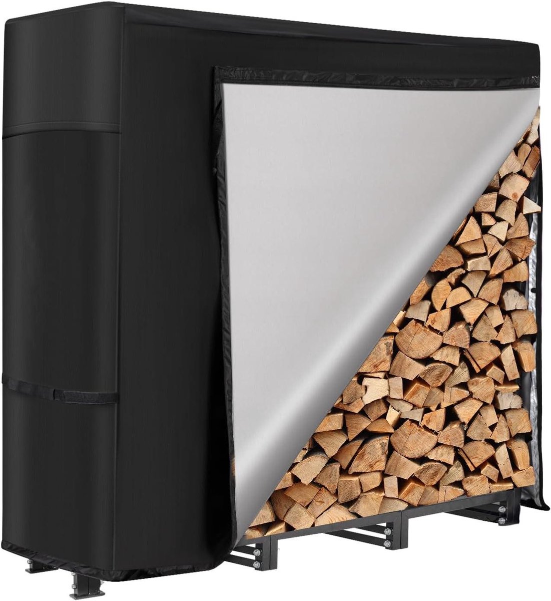 Houthok met Hoes - Houtopslag - Buiten Opslaan - Verstevigd Staal - 120 cm - Zwart