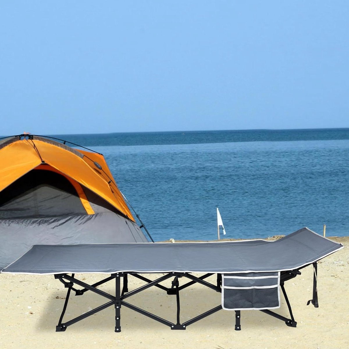 Inklapbaar Veldbed - Campingbed Ligstoel - Ontspannen Buiten - 250 kg Belastbaar - 190 x 62 cm - Grijs