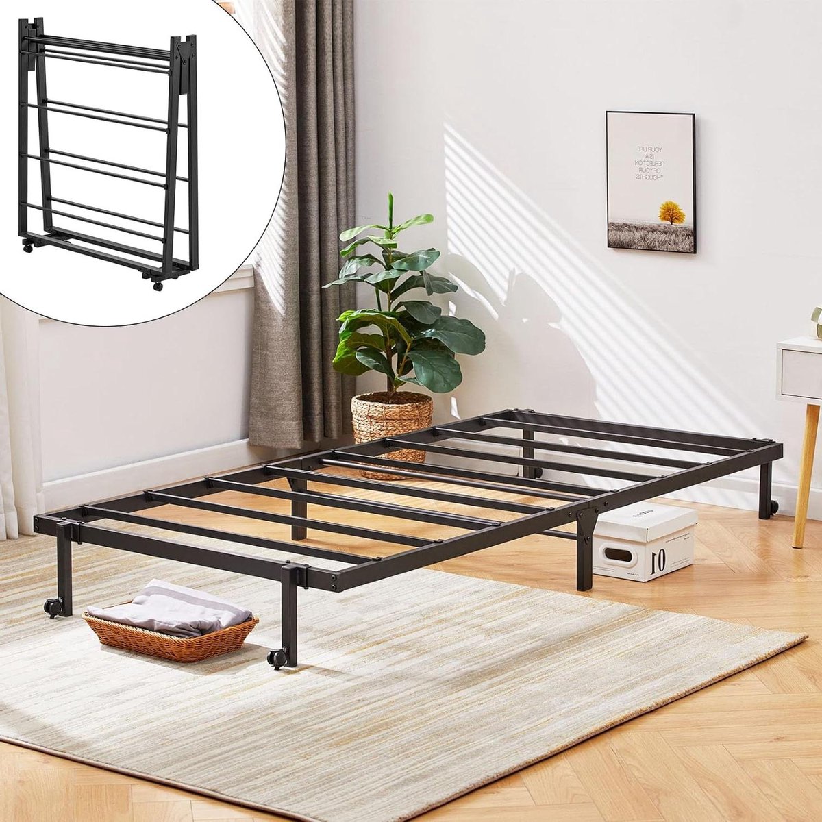 Bed Klapbaar - Logeerbed Mobiel - Extra Slaapplaats - Met Wielen - 90x190 cm - Zwart