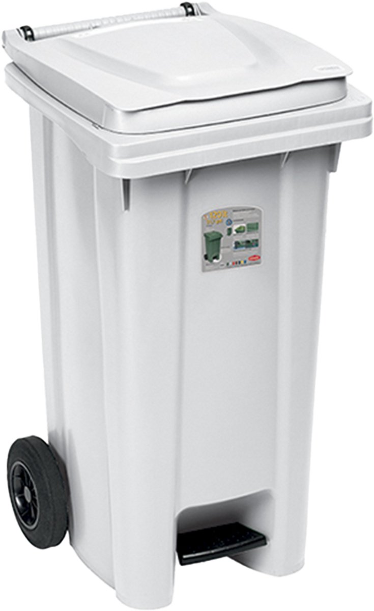 Afvalcontainer - 120 liter - Kliko - Rolcontainer - Met pedaal - Met afvalzakhouder - Wit