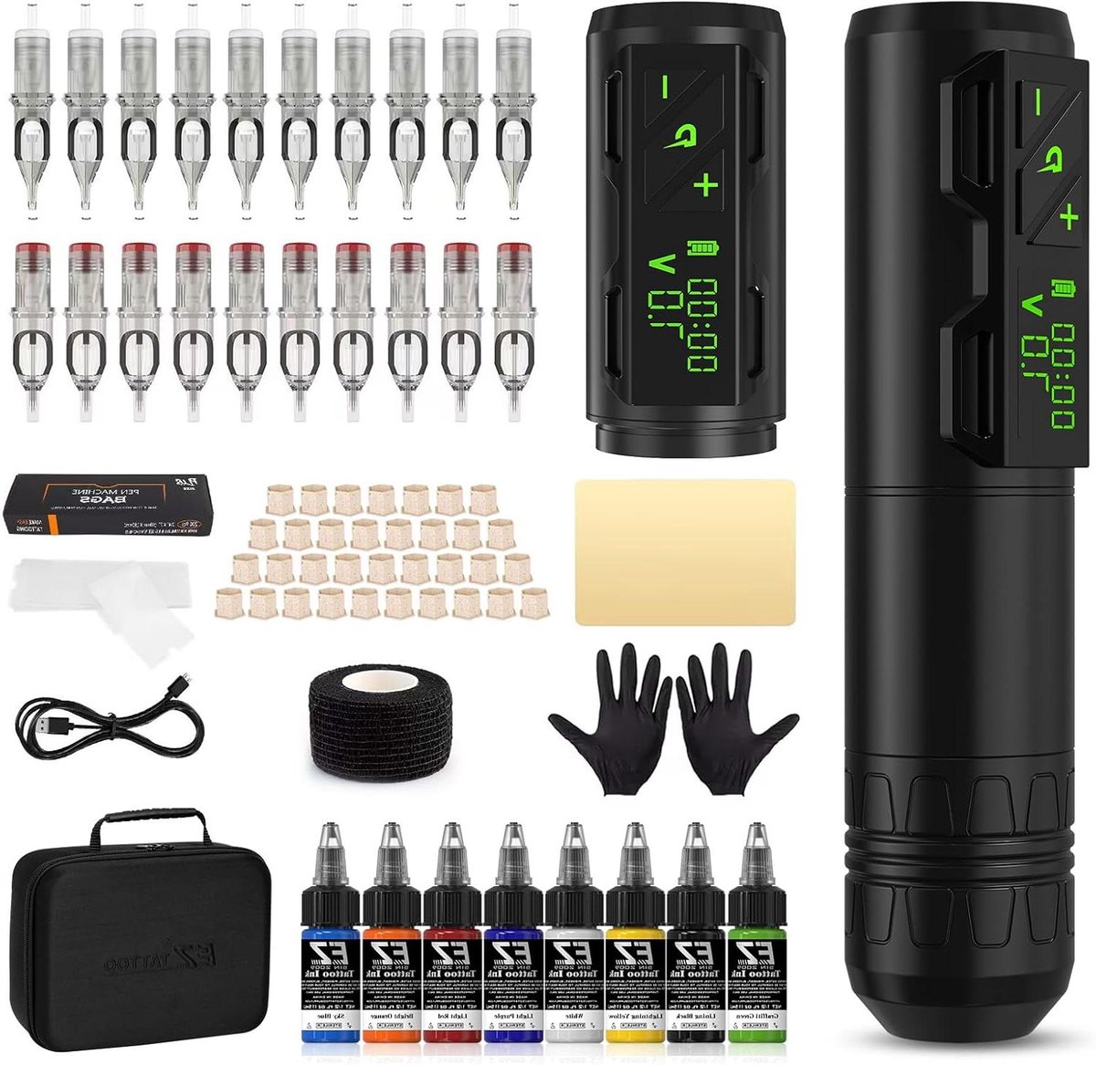 Tatoeage Machine - Roterende Pen - Huidkunst Ontwerpen - Draadloos Werken - 1800mAh Batterij - Zwart