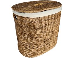 Waterhyacint Wasmand 60cm | Deksel, Linnen Voering & Bamboe Handgreep | Handgemaakt | Badkamer