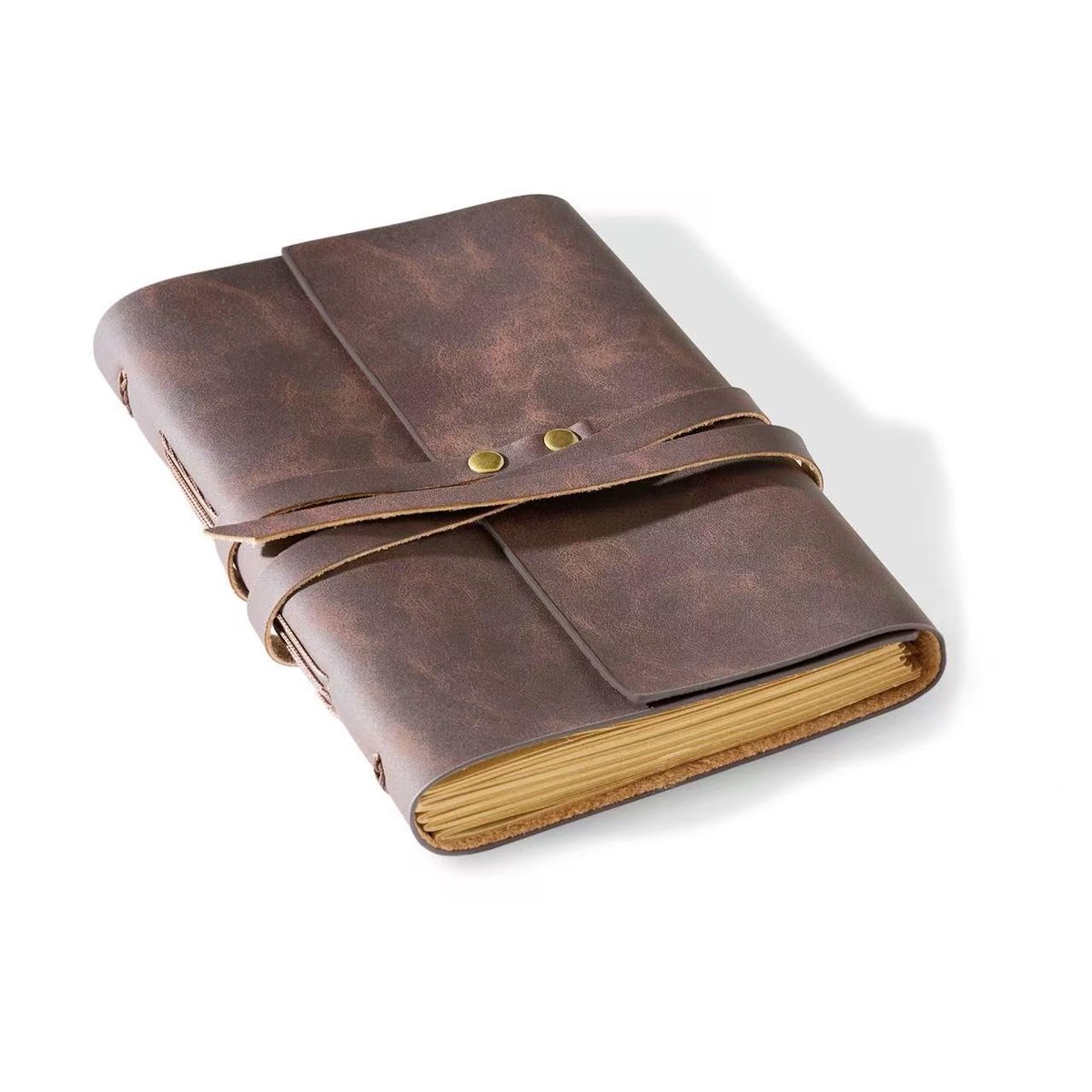 SnelShoppen - Cleather Lederen Dagboek 5 x 7 - Echt Leren Notitieboek voor Mannen en Vrouwen - 200 Lijnpagina's Vintage Handgemaakt Schrijfdagboek Bru