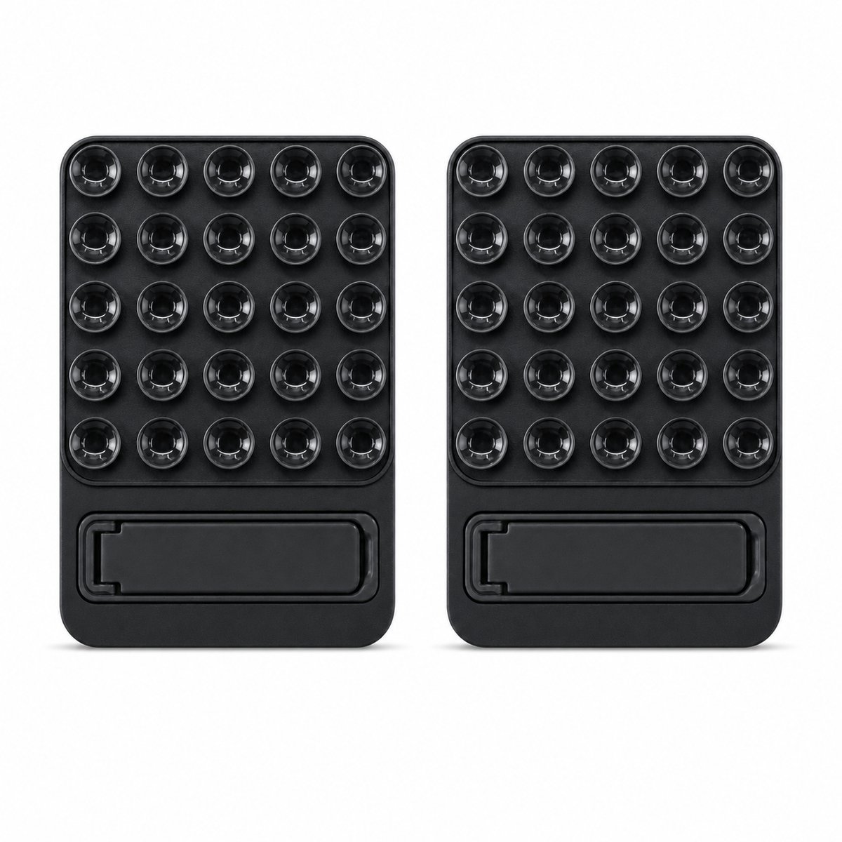 Siliconen Zuignap Sticker met Kickstand voor Telefoon en Hoesje - Zwart x2 - Casemania Zelfklevende Telefoonstandaard 2 stuks - Universeel Telefoonhouder Handsfree - Telefoon Grip - TikTok Selfiesticker