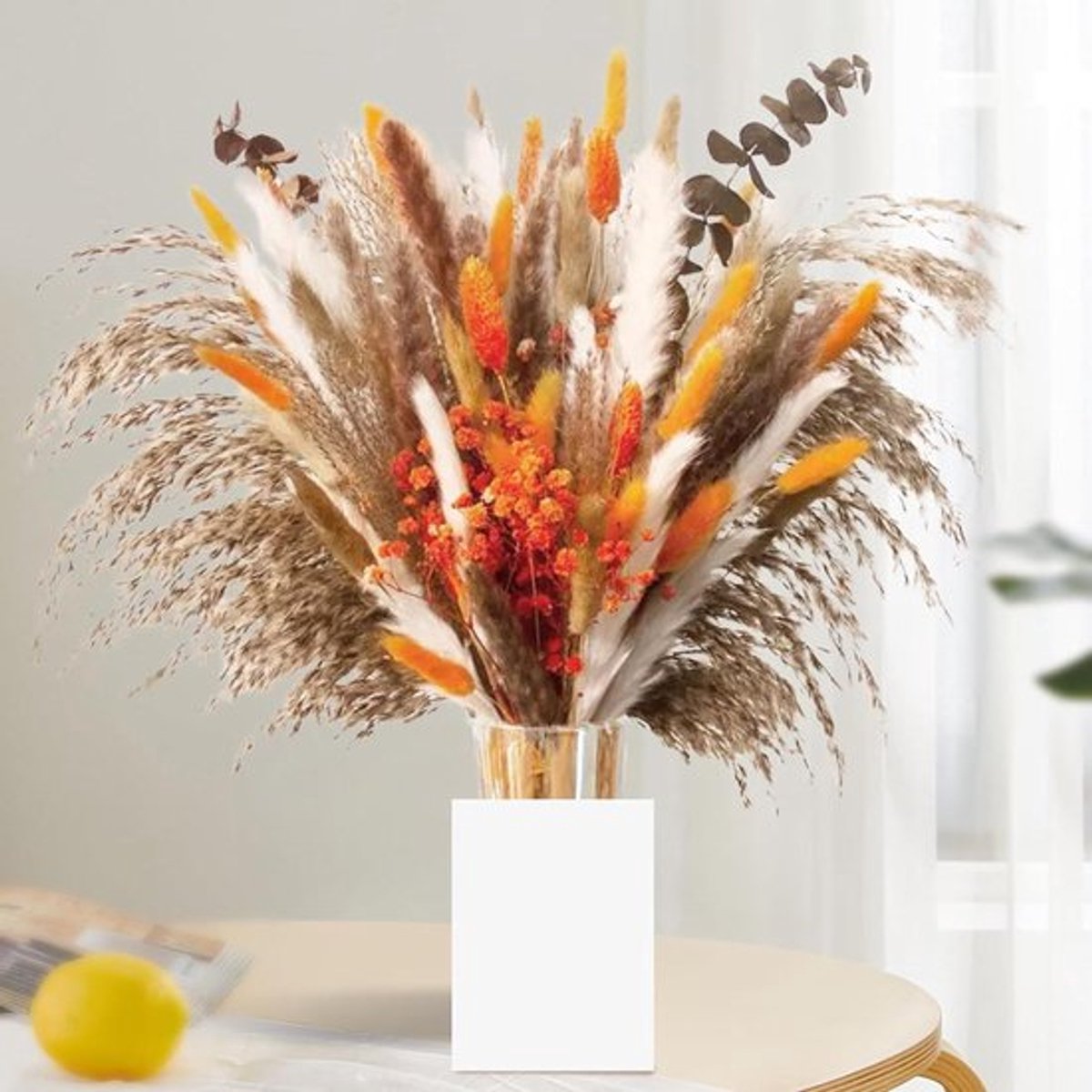 Gedroogde Pampa, Natuurlijke Decoratie, Boeket met Gypsophila en Eucalyptus voor Rustieke Boho Stijl - 61 stuks