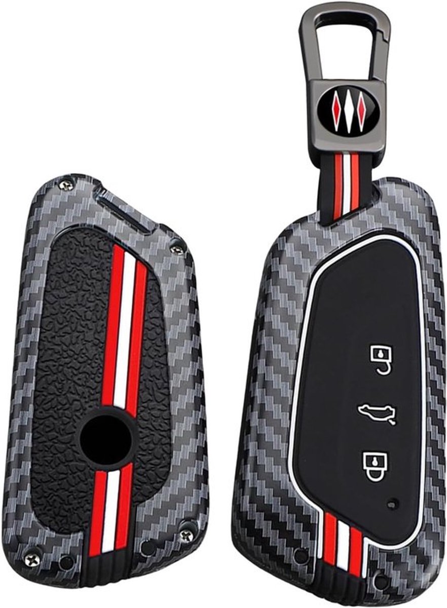 Koolstofvezel sleutelhuls voor VW Golf, Tiguan, ID.3, ID.4, Skoda Octavia - Bescherming, Sleutelaccessoires, 3 knoppen