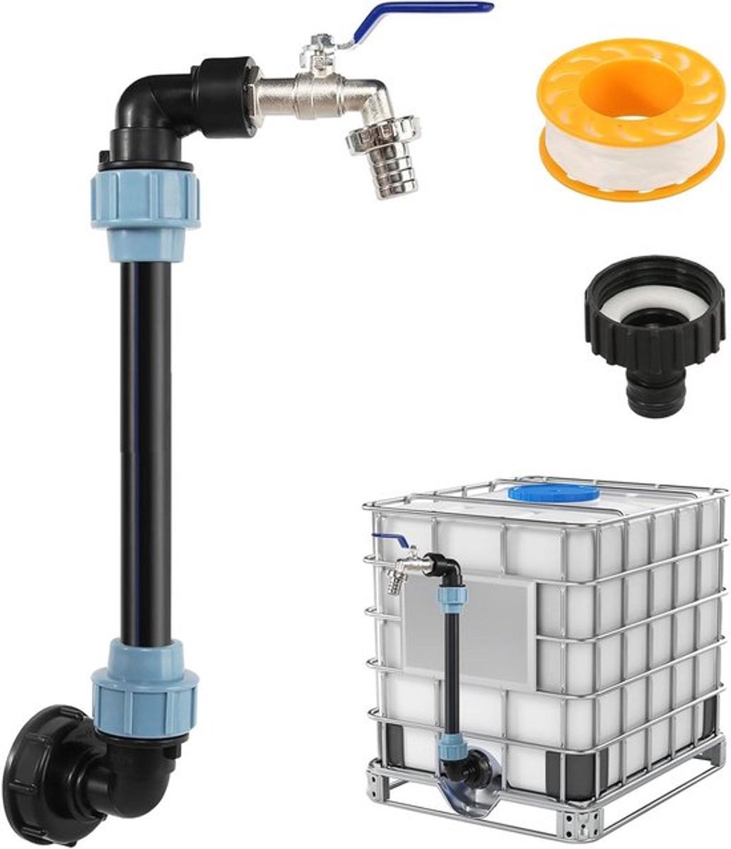 Tank zwanenhals met 3/4 inch kraan - Accessoires voor 1000 l watertank - Uitloopkraan en adapterdop
