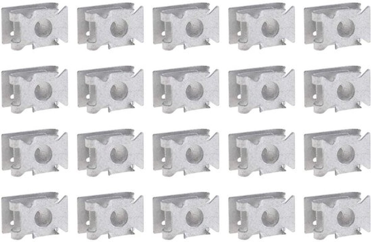 Bevestigingsmiddelen 20x M5 Metalen Clips - Snelheidsmoeren - Voor/achter/links/rechts - Vervangingsaccessoires - 16,5x11x7mm - MPN N90959101 - Moeren