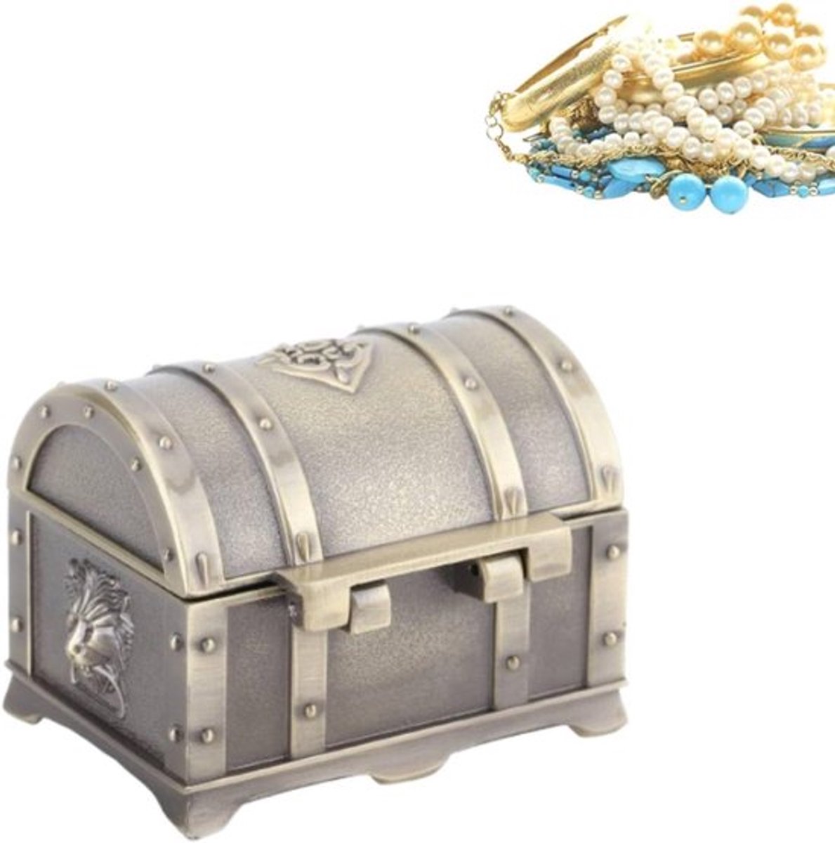 Sieraden Doos Rechthoekig - Vintage Retro Metalen Opslag - Antiek Design - Herinnering en Ring Organizer