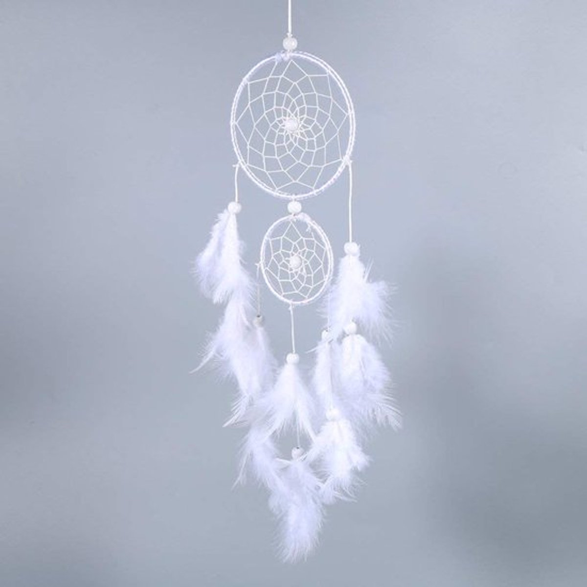 Dromenvanger Decor - Dromenvanger Met Veerkwastje - 2 Stks - Witte Dromenvanger - Decoratie Muur - Geschikt voor Kinderen en Volwassenen