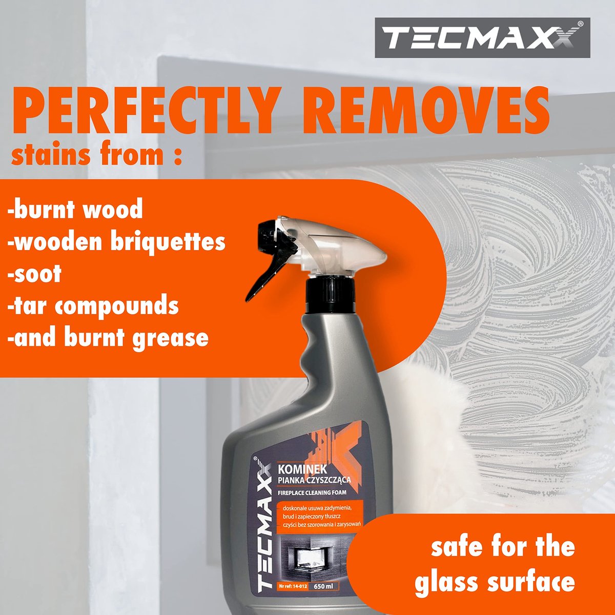 SnelShoppen - TECMAXX Kachelruitenreiniger 650 ml - Extra Sterk Reinigingsschuim voor Oven, Open Haard, Kachel en Glas - Effectieve Ovenreiniger en Gl