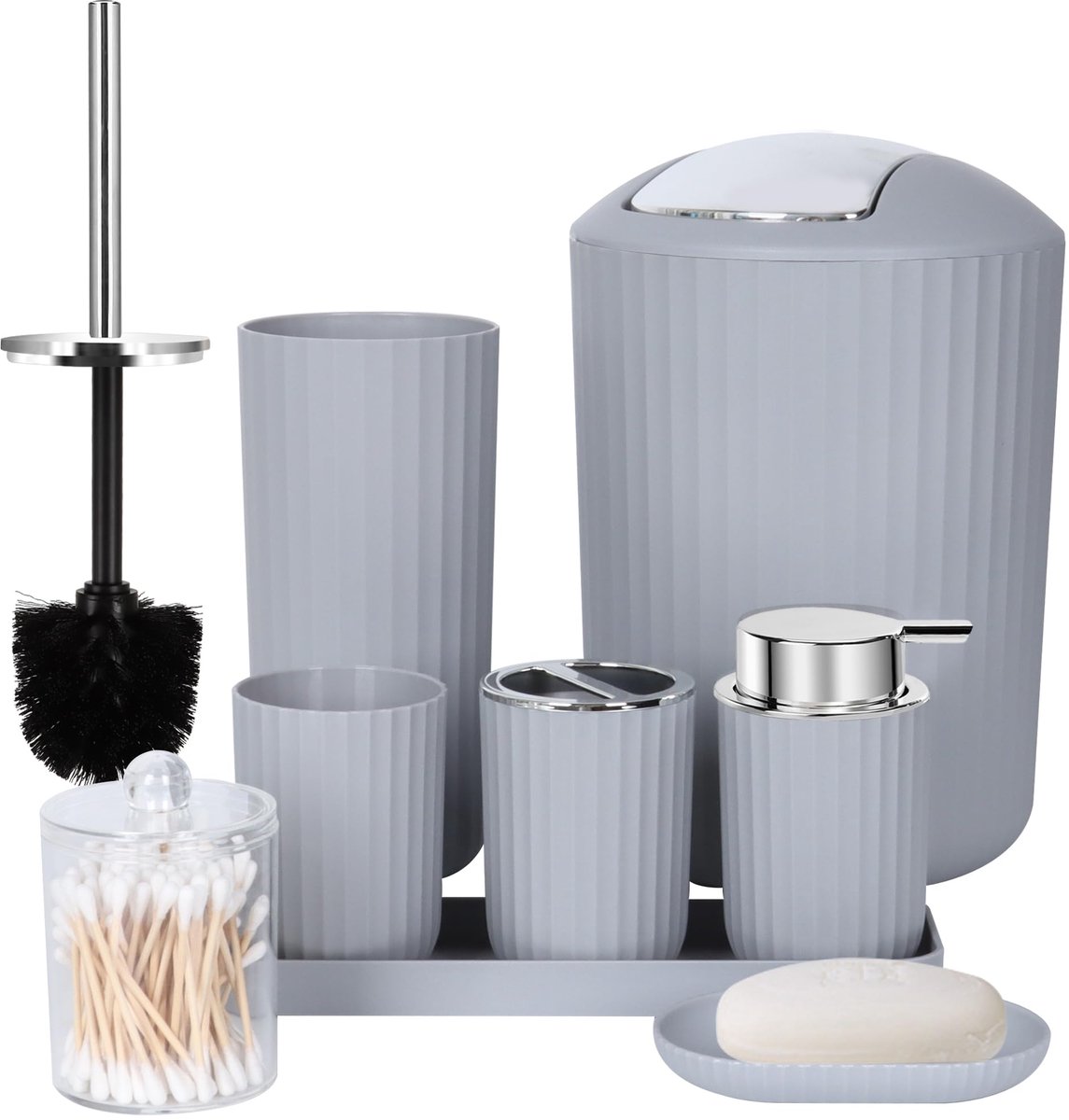 SnelShoppen - Complete Badkameraccessoires Set 8 Stuks - Prullenbak, Zeepdispenser, Zeepschaal, Tandenborstelhouder, Tandenborstelbeker, Toiletborstel