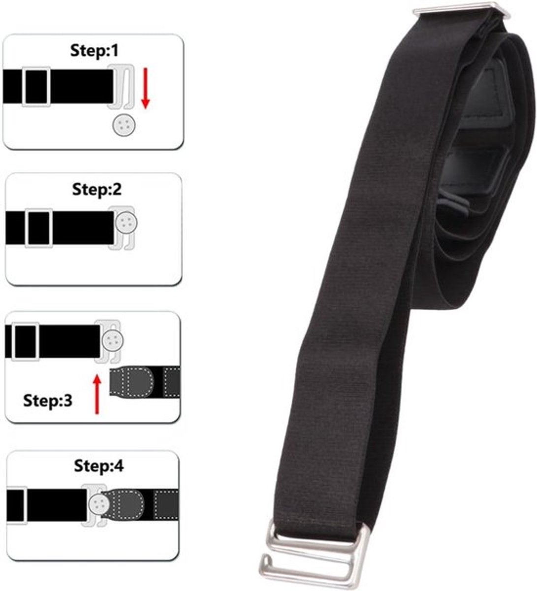 Duurzaam Overhemd met Verstelbare Riem en Antislip Ondergoedbandage - Kreukvrij - Unisex - 2,5 cm - Zwart
