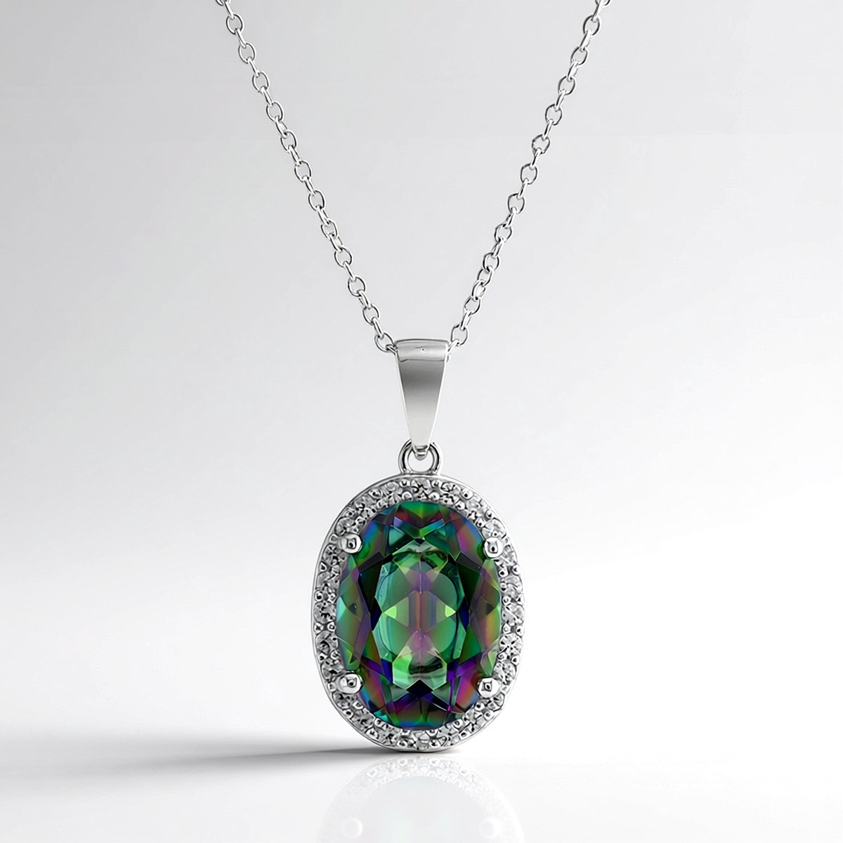Cavill - Zilveren Halsketting - 925 Sterling Zilver - Mystieke Ovale Kwarts 5,805 ct & Zirkonia 0,475 ct - Elegante Braziliaanse Stijl