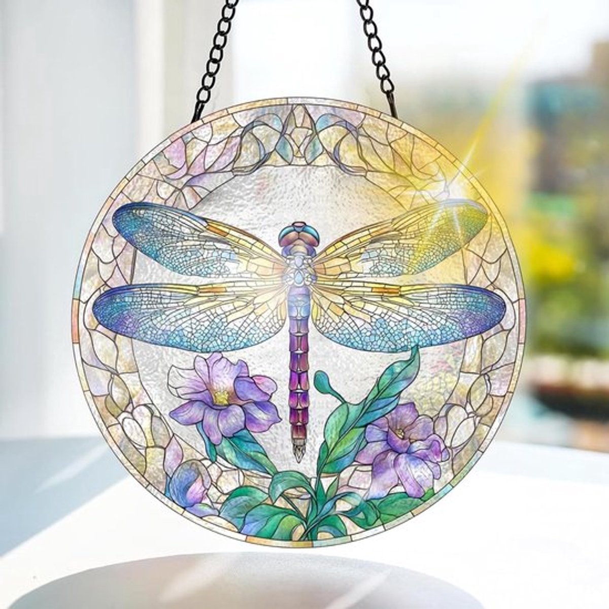 Kleurrijke Glazen Hangdecoratie in Vliegende Insecten Vorm - Unieke Raamdecoratie voor Tuin, Deur en Kerst, Ambachtelijke Zonnelichtvangende Versiering 20x20cm