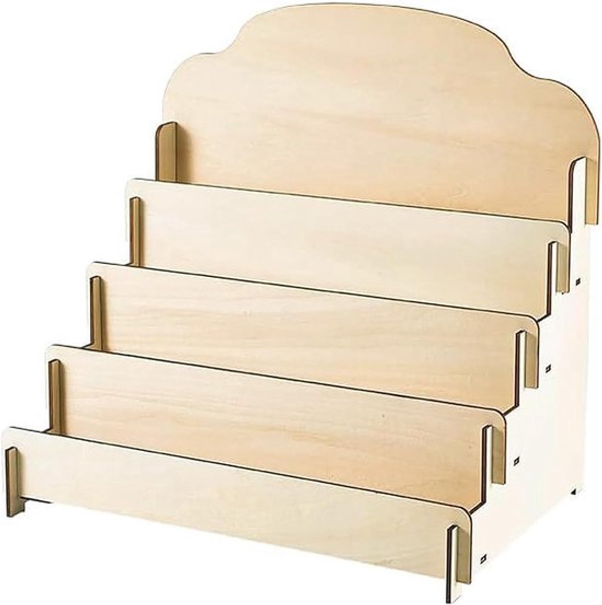 Houten ansichtkaartenstandaard met 4 verdiepingen voor wenskaarten, cadeaubonnen en foto's, ideaal voor detailhandel en presentatie thuis