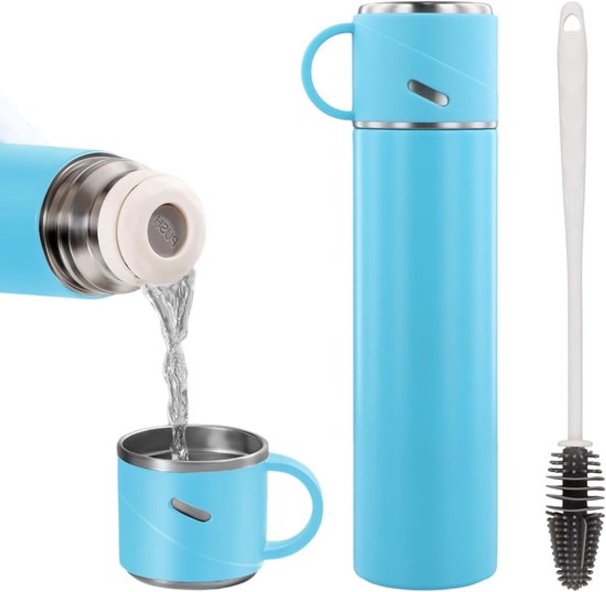 RVS Thermosfles met Reinigingsborstel, 580 ml, Lekvrije Waterfles voor Kamperen en Werk, BPA-vrij, Met Handvat en Luchtdichte Deksel