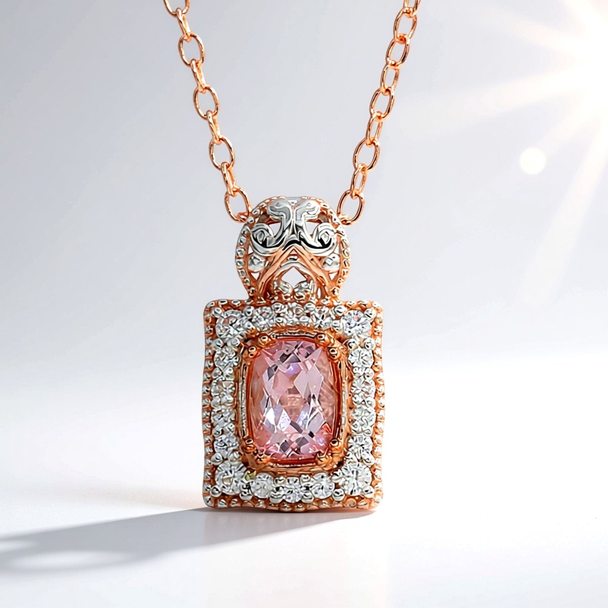 Cavill - Zilveren Halsketting 925 Sterling Zilver - Roségoud Verguld - Morganiet 0,657 ct - Zirkoon - Verstelbare Elegante Damesketting