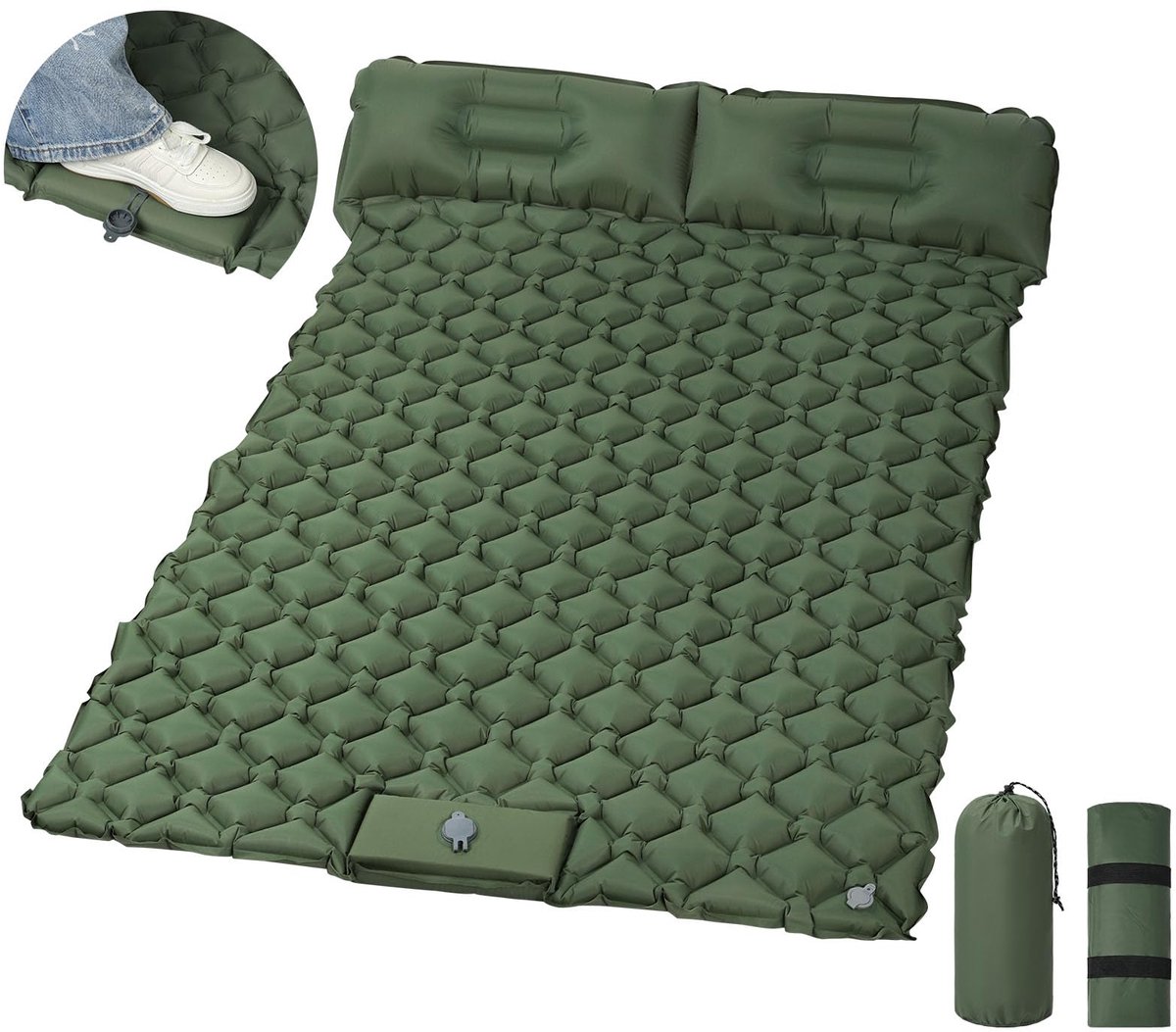 SnelShoppen - Ultralichte Opblaasbare Camping Slaapmat met Ingebouwde Voetpomp en Kussen - Draagbare Luchtmat voor Backpacken, Wandelen, Tenten en Kam