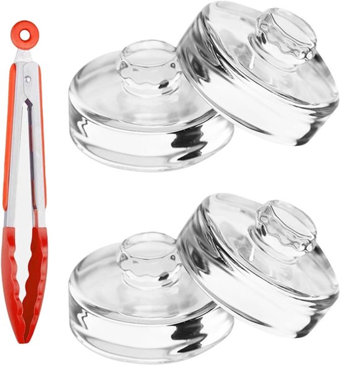 5-delige Fermentatieset voor Zuurkool en Kimchi - Glazen Gewichten en Siliconen Tang - 7cm - Voedingsveilig Glas - Luchtdichte Fermentatie
