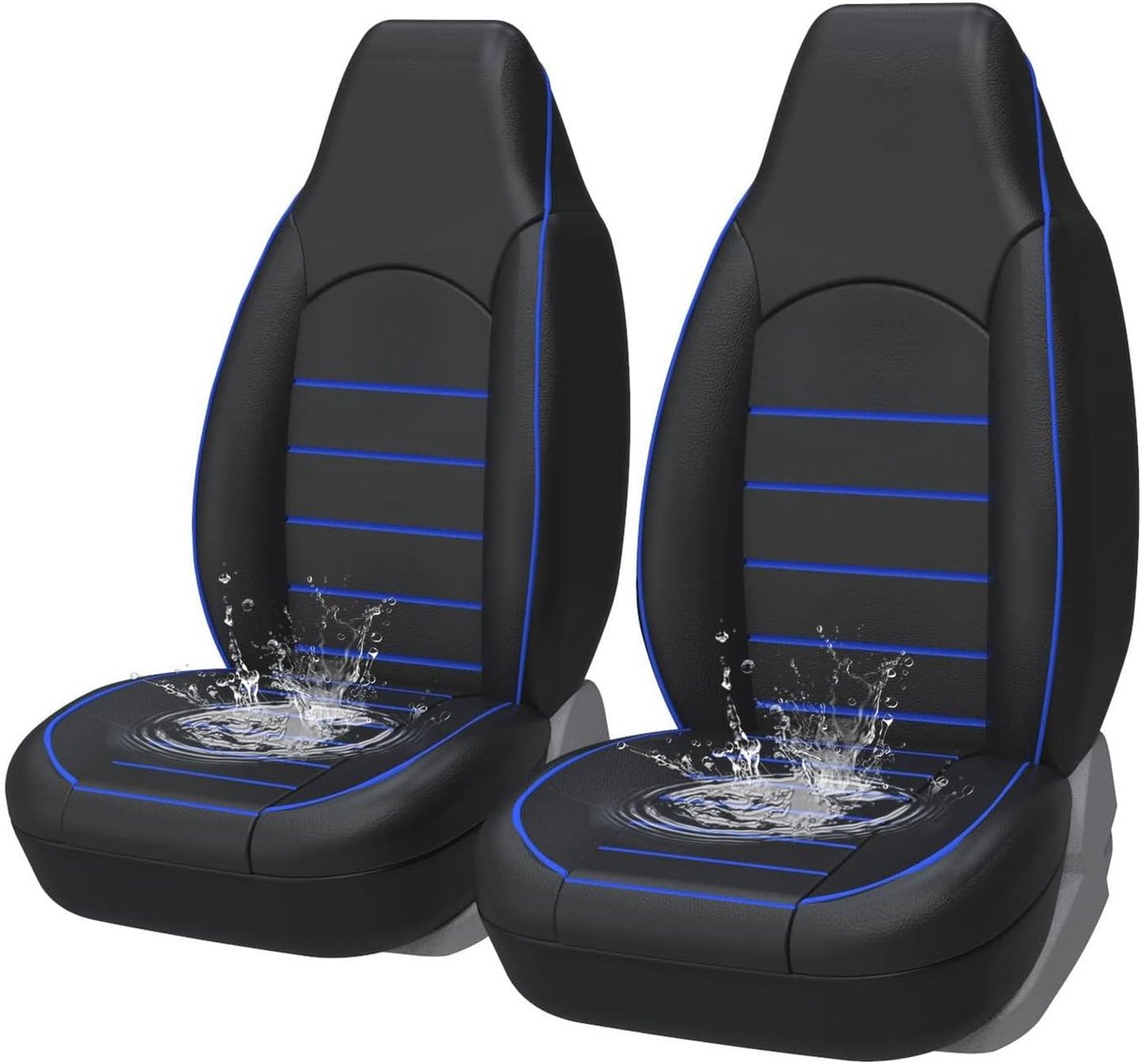 SnelShoppen - Auto Stoelhoezen Universeel PU-leer Zwart Blauw - Stoelbeschermer voor Werkplaats Vrije Tijd Sport - Interieur Accessoires Autostoelbesc