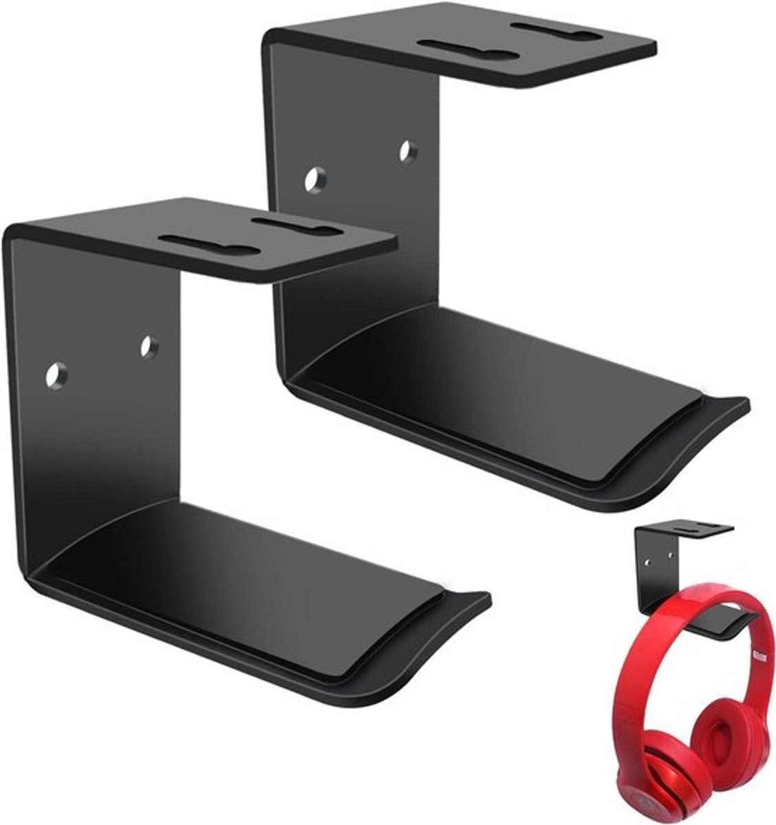 Houder voor hoofdtelefoon - muurbeugel met schroeven en plakband - universeel - bureau en tafel - meerdere apparaten - gaming.