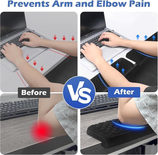 Ergonomische L-vormige elleboogsteunkussens van traagschuim voor pijnverlichting, comfortabele armleuningen en polssteun (2 stuks, 43 x 9 cm) — afbeelding 4