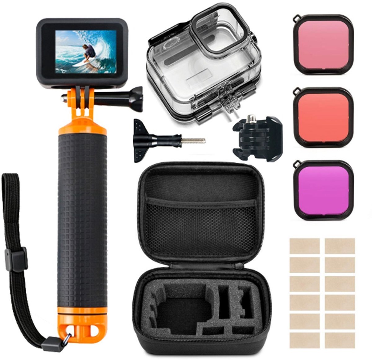 MOJOGEAR Diving Kit voor GoPro 13 - Waterdicht tot 40 meter - Met 3 duikfilters en bobber - Zwart