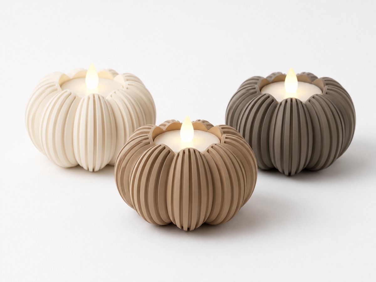 Moderne Pompoen Theelichthouder – 3D-Geprinte Herfstdecoratie