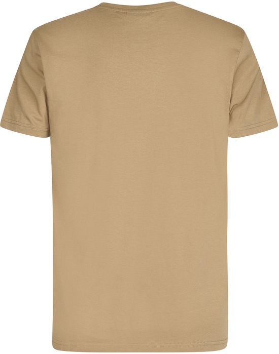 Lichtbruin t-shirt met korte mouwen en een ronde hals, achterkant.
