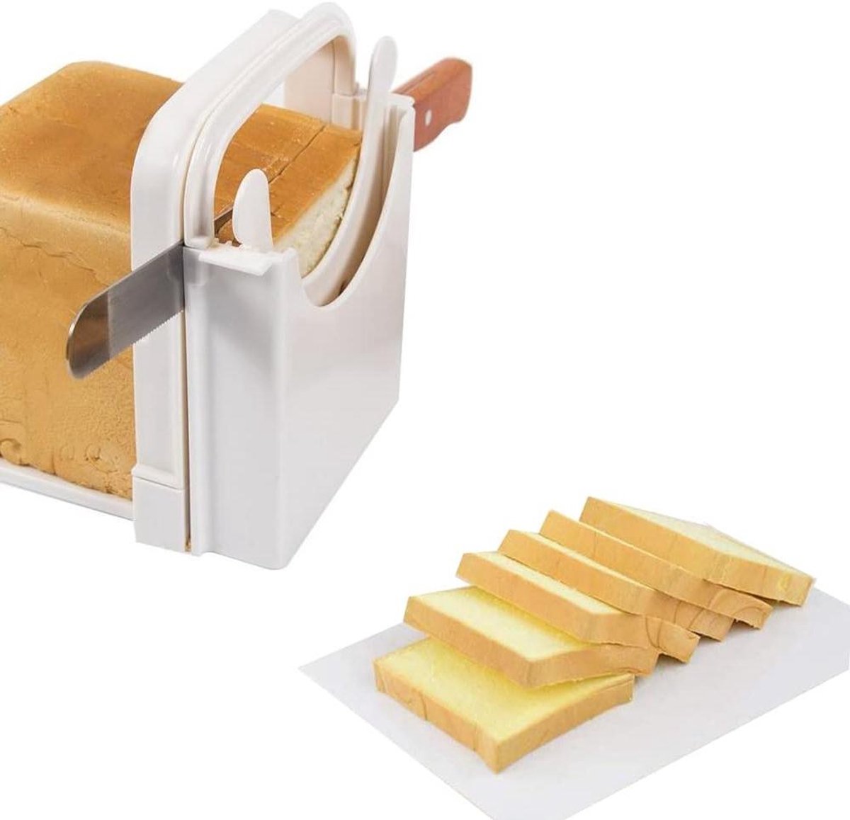 Broodsnijder - Sandwichmaker Toastsnijder - Gelijkmatig Brood Snijden - Verstelbare Dikte - Tot 160mm Hoog - Wit