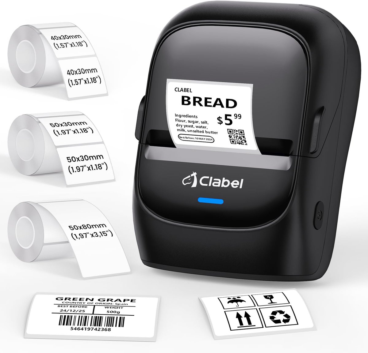 SnelShoppen - CLABEL 221B Labelprinter - Draagbare Mini Labelprinter met Thermo Bluetooth, Zelfklevende Etiketten, 3 Rollen, Compatibel met Mobiele Te