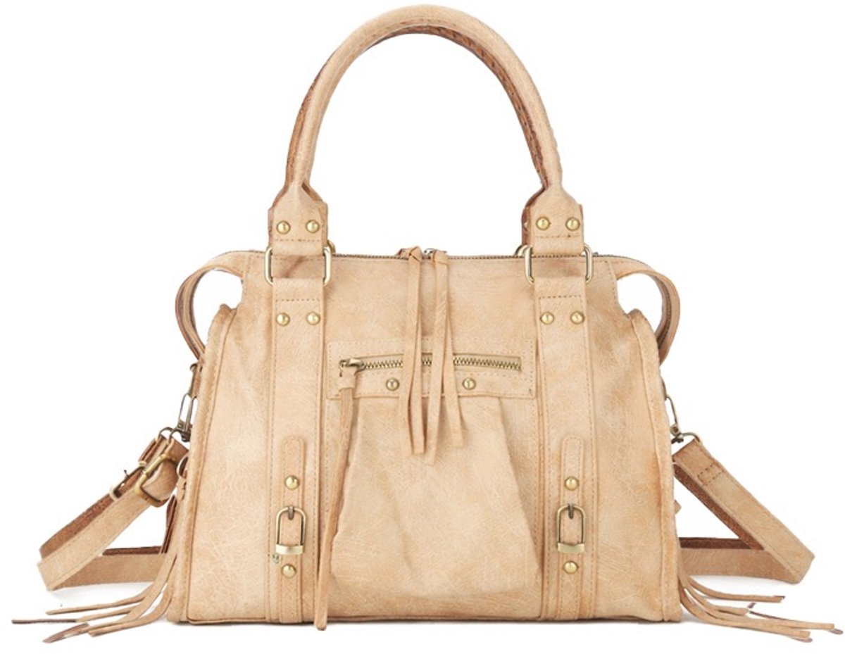 Damestas Taupe - Handtas Dames - Schoudertas met Lange Schouderriem - Ritssluiting - Meerdere Vakken - 31×25,5×14 cm
