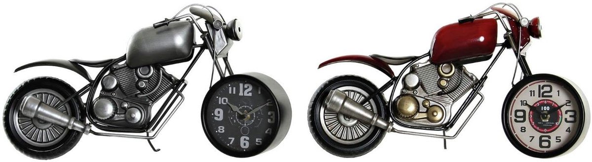 SnelShoppen - Tafelklok Motorfiets Set van 2 - IJzer - 44 x 13,5 x 23 cm - Stoere Wanddecoratie voor Thuis, Kantoor, Garage en Motorliefhebbers
