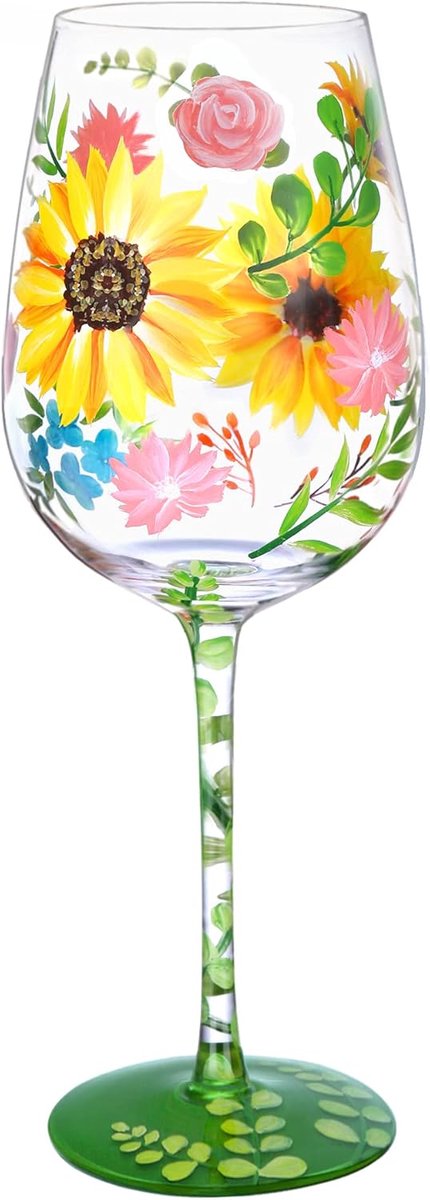 SnelShoppen - Handgeschilderde Wijnglazen Aquarel Bloemen 15oz - Ambachtelijke Gepersonaliseerde Cadeau Voor Beste Vriend - Uniek Feest, Tuin en Keuke
