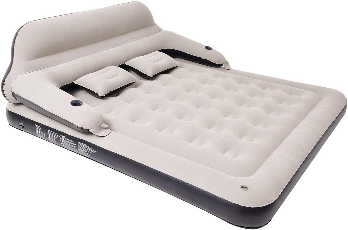 Luchtbed Sofa - Opblaasbaar Bed - Comfortabel Ontspannen - Afneembare Rugleuning - Queen Size - Beige