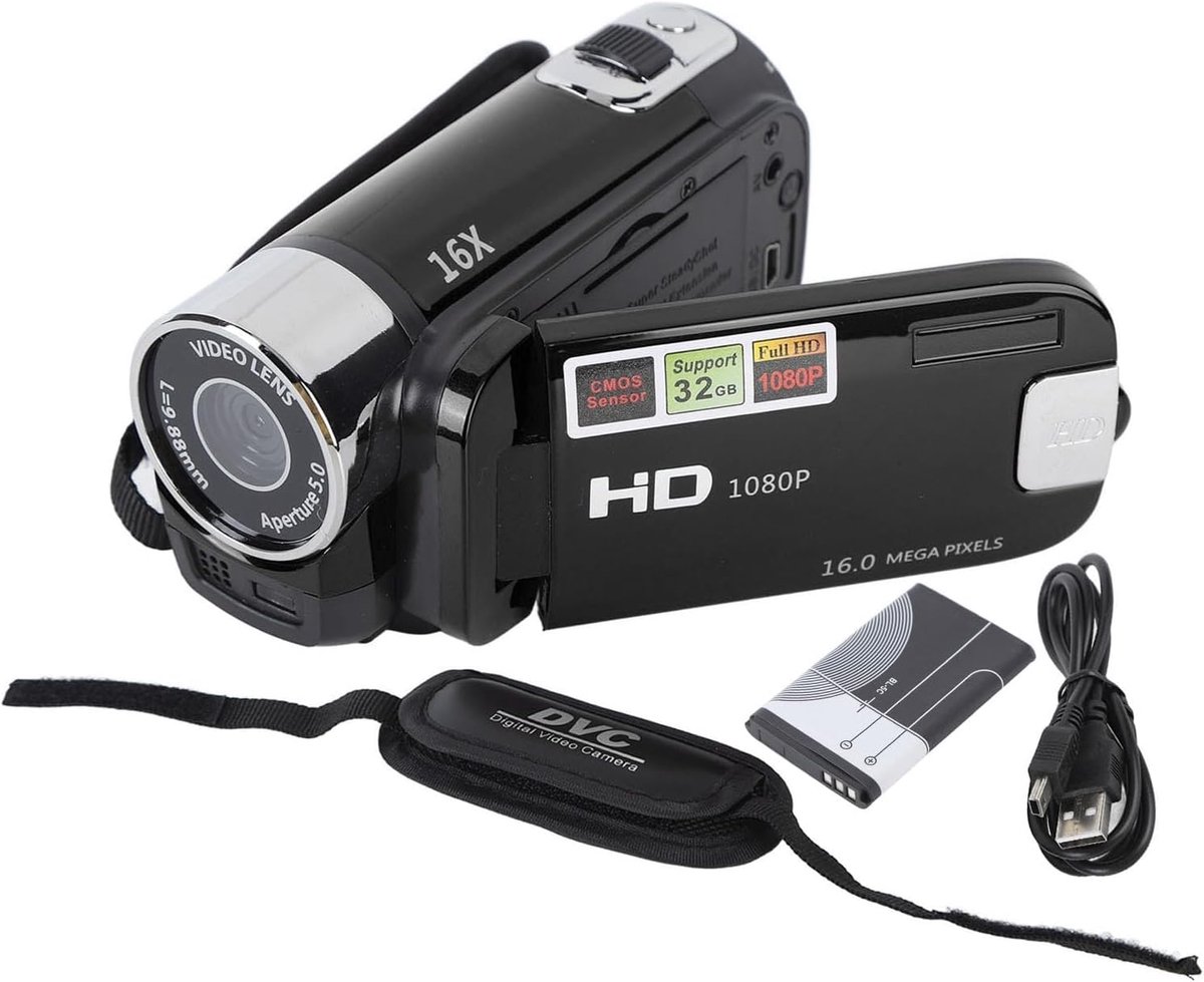 SnelShoppen - Ejoyous Videocamera 4K, 48 MP DV-camera met 16-voudige digitale zoom en 2,7 inch draaibaar TFT-display, compacte camcorder voor feest, v