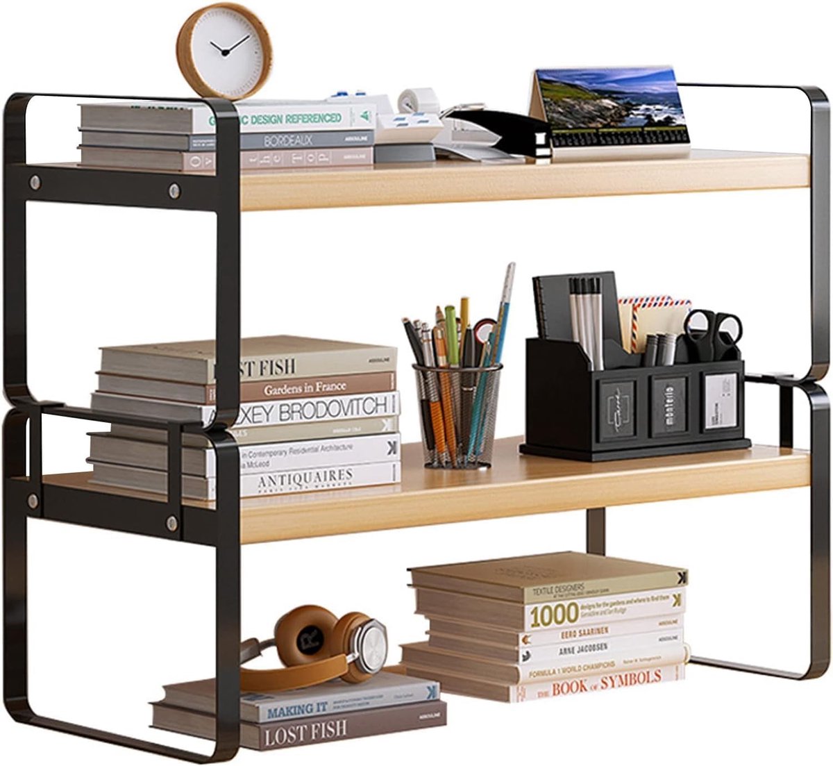 Houten Bureauplank voor Organisatie en Opslag, Schattige Lade voor Bureauaccessoires, Esthetische Boekenplank voor Thuis en Kantoor