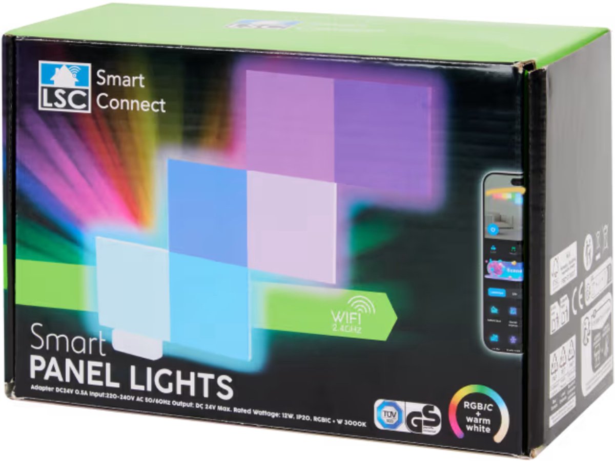 LSC Smart Connect Slimme LED Panelen 6 Stuks – 12 x 12 cm – Koppelbare RGB Verlichting