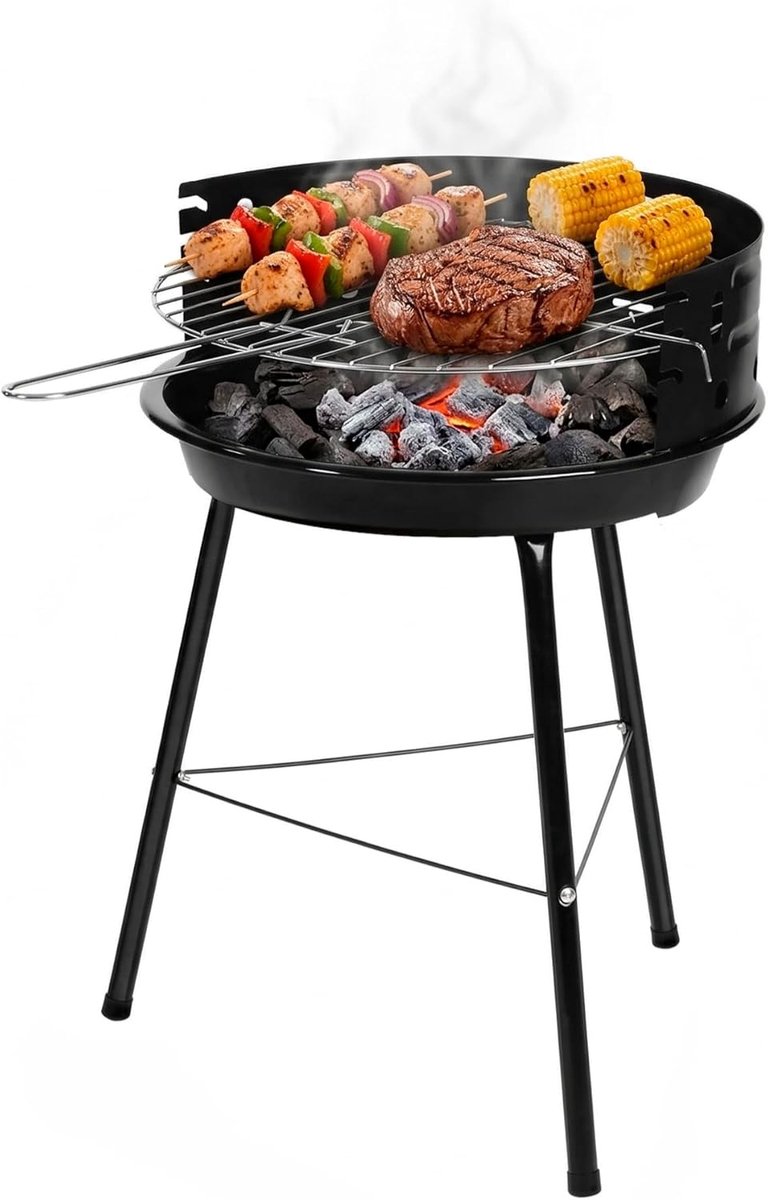 SnelShoppen - Houtskoolbarbecue Compact 33x35x56 cm - Zwart Staal - Ideaal voor Balkon, Terras, Kleine Ruimtes, Eenvoudig Onderhoud, Perfect voor Fees