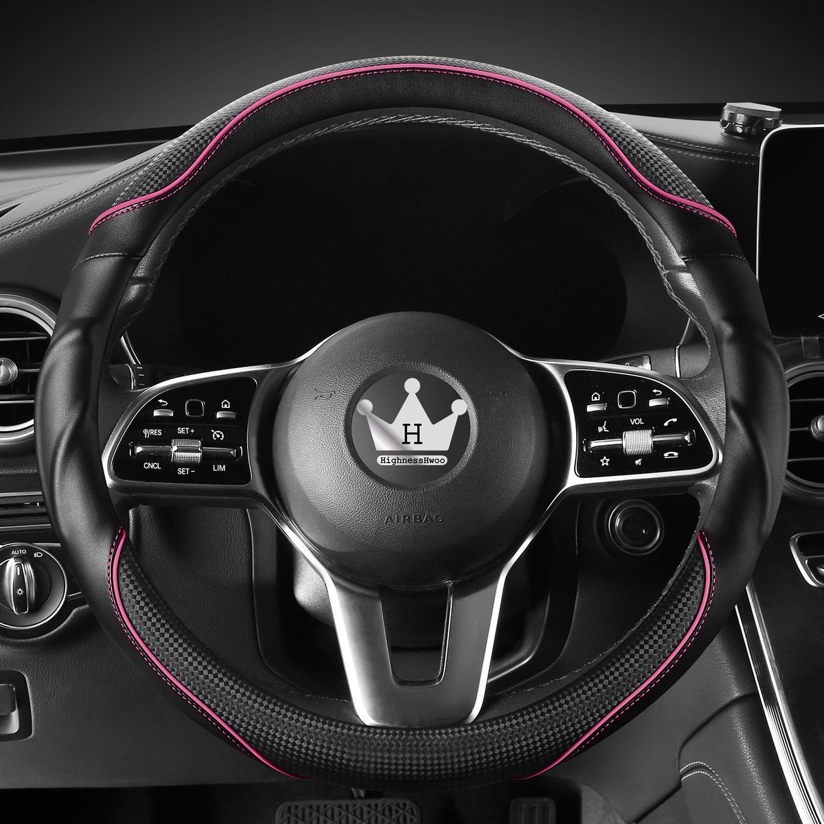 SnelShoppen - 3D Auto Stuurhoes Comfort Grip Massage Sportieve Anti-Slip Koolstofvezel Kunstleer 37-38cm Roze Universele Pasvorm voor Sedan SUV