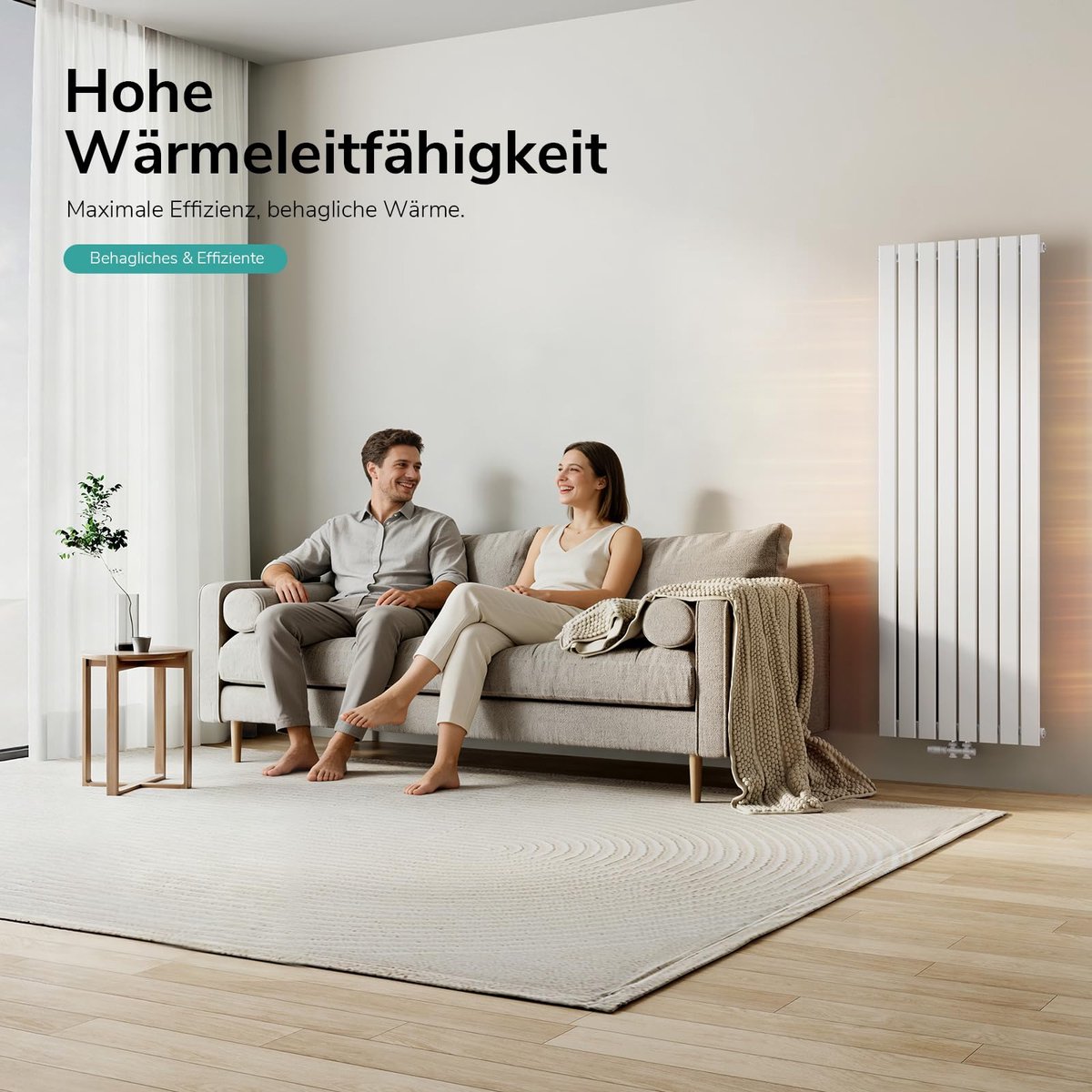SnelShoppen - Verticale radiator 1600 x 460 mm, platte radiator, eenlaags design, witte paneelverwarming, centrale aansluiting, 850 W verwarming voor