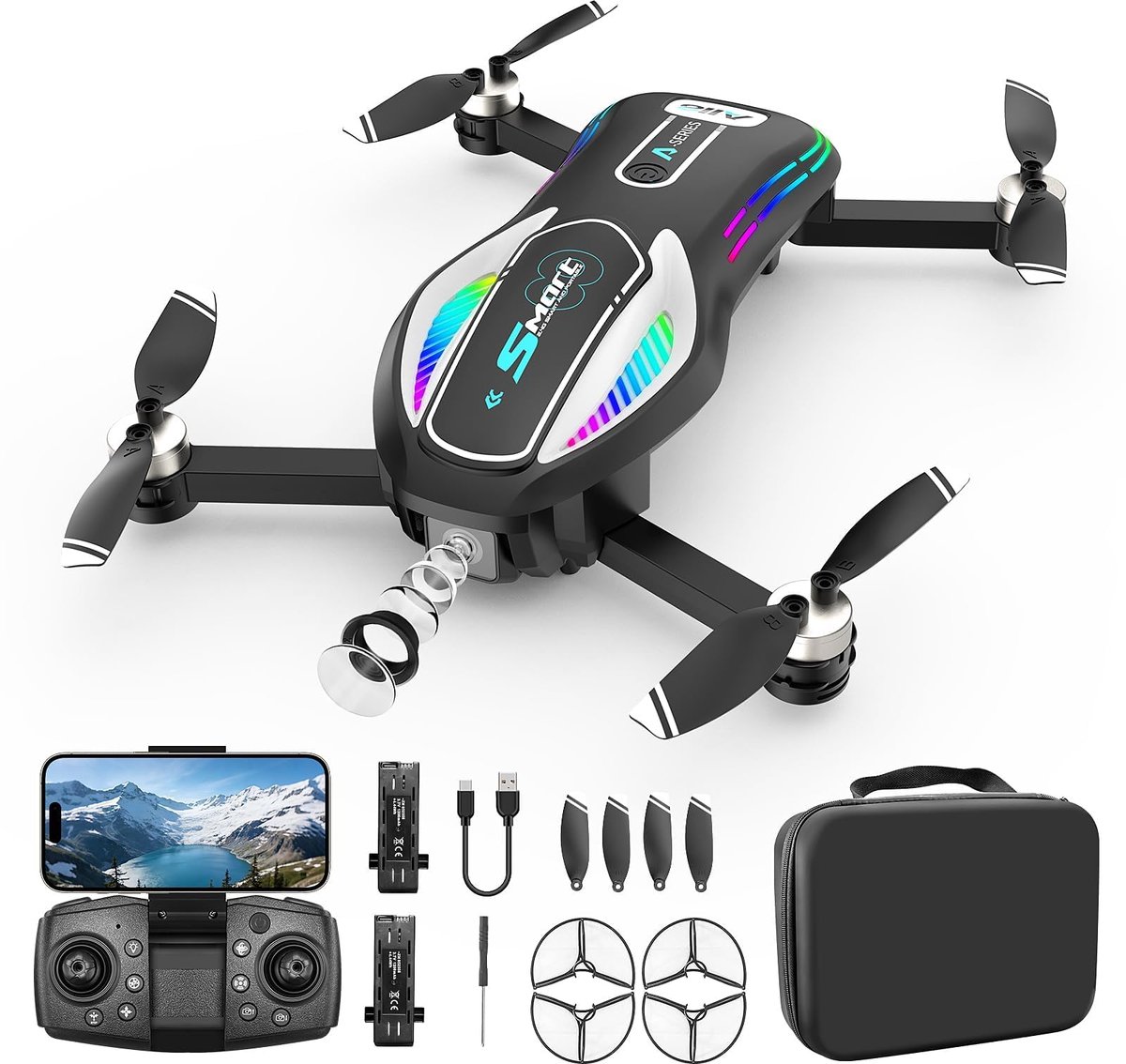 SnelShoppen - Opvouwbare Drone met Camera 1080p HD, FPV Drone voor Kinderen en Beginners, 3D-Flips, Obstakelvermijding, Inclusief 2 Accu's, Speelgoed