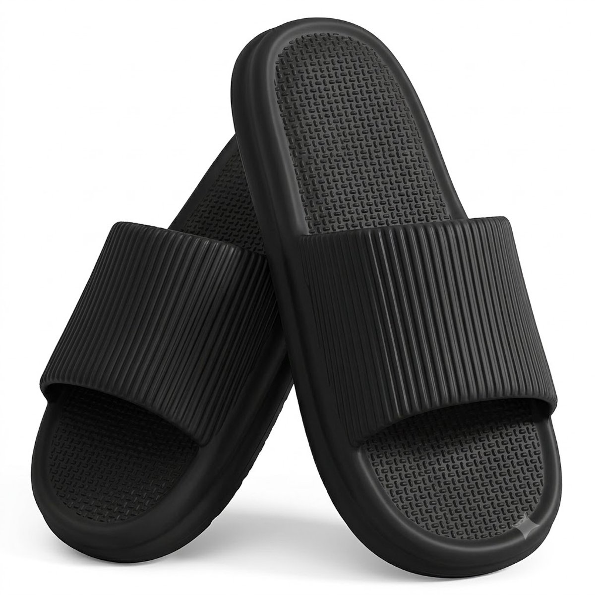 Zwarte badslippers unisex EVA slippers open teen antislip slippers voor dames en heren zachte zool instap slippers voor binnen buiten badkamer douche zwembad strand casual maat 45