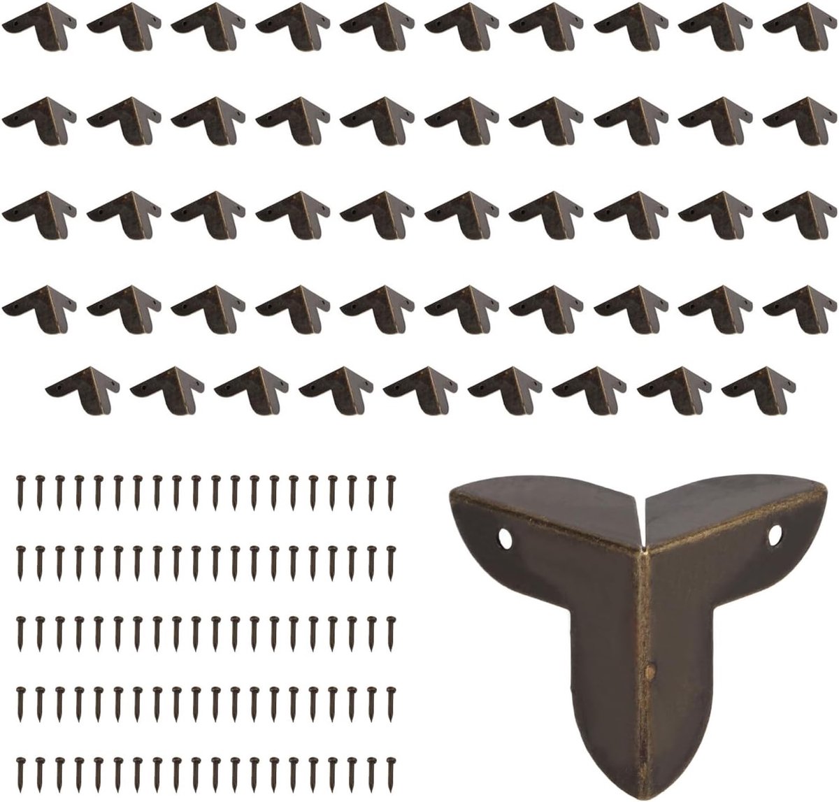 Set van 50 metalen hoekbeschermers - 2.2 cm driezijdige antieke bronzen decoratieve veiligheidsbescherming voor houten dozen en trunkboxen