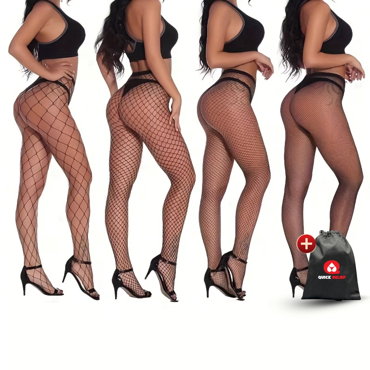 Quick Relief Stocking Set van 4 - Visnet stockings - Sexy Kousen - One Size - Erotische Netkousen - Lingerie Vrouwen