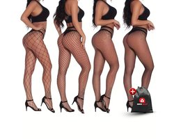 Quick Relief Stocking Set van 4 - Visnet stockings - Sexy Kousen - One Size - Erotische Netkousen - Lingerie Vrouwen