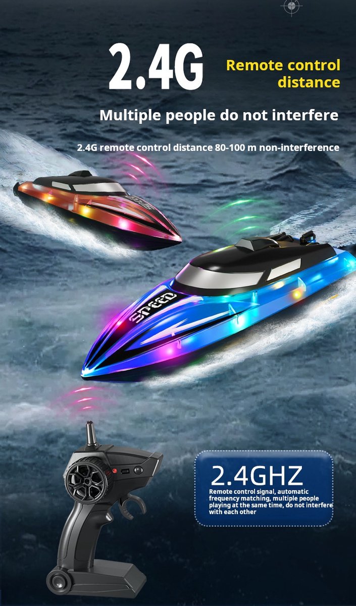 Rood RC-boot voor kinderen, op afstand bestuurbare boot voor zwembad en meer, met ledverlichting | 2,4 GHz-besturing, verbeterd waterdicht waterspeelgoed, eenvoudig te besturen, zomergeschenk voor jongens en beginners – foto 4