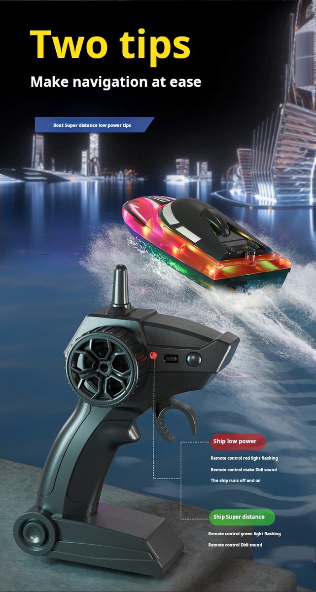 Rood RC-boot voor kinderen, op afstand bestuurbare boot voor zwembad en meer, met ledverlichting | 2,4 GHz-besturing, verbeterd waterdicht waterspeelgoed, eenvoudig te besturen, zomergeschenk voor jongens en beginners – foto 3